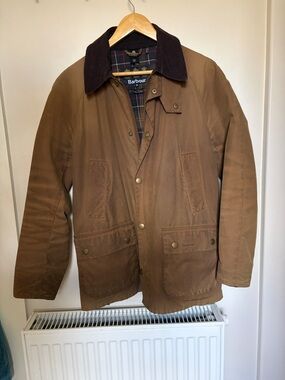 Barbour Brown Waxed Field Jacket with Dark Corduroy Collar